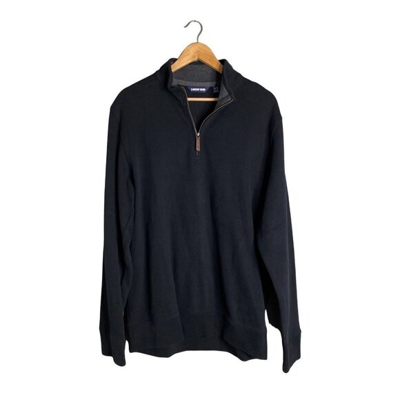 Land's End L/T 42-44 Men's 1/4 Zip Ribbed Pullover Solid Black Mock High Neck - Picture 1 of 5
